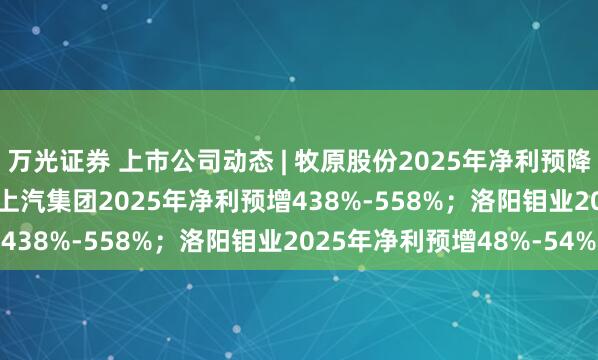 万光证券 上市公司动态 | 牧原股份2025年净利预降12.20%-17.79%；上汽集团2025年净利预增438%-558%；洛阳钼业2025年净利预增48%-54%